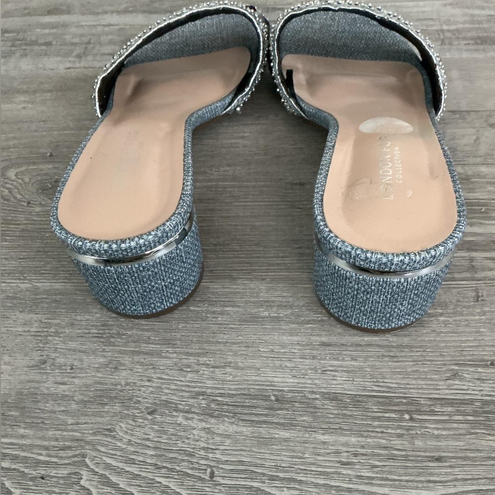 London Fog Rishi beaded and embellished denim mules - Picture 4 of 8